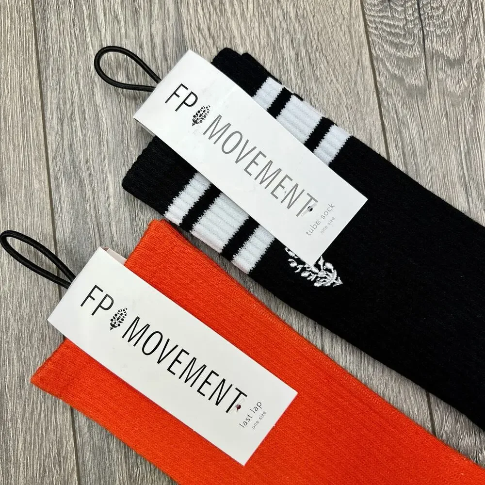 2 Pack Free People Movement Logo Stripe Tube Last Lap Socks Lucky Honey